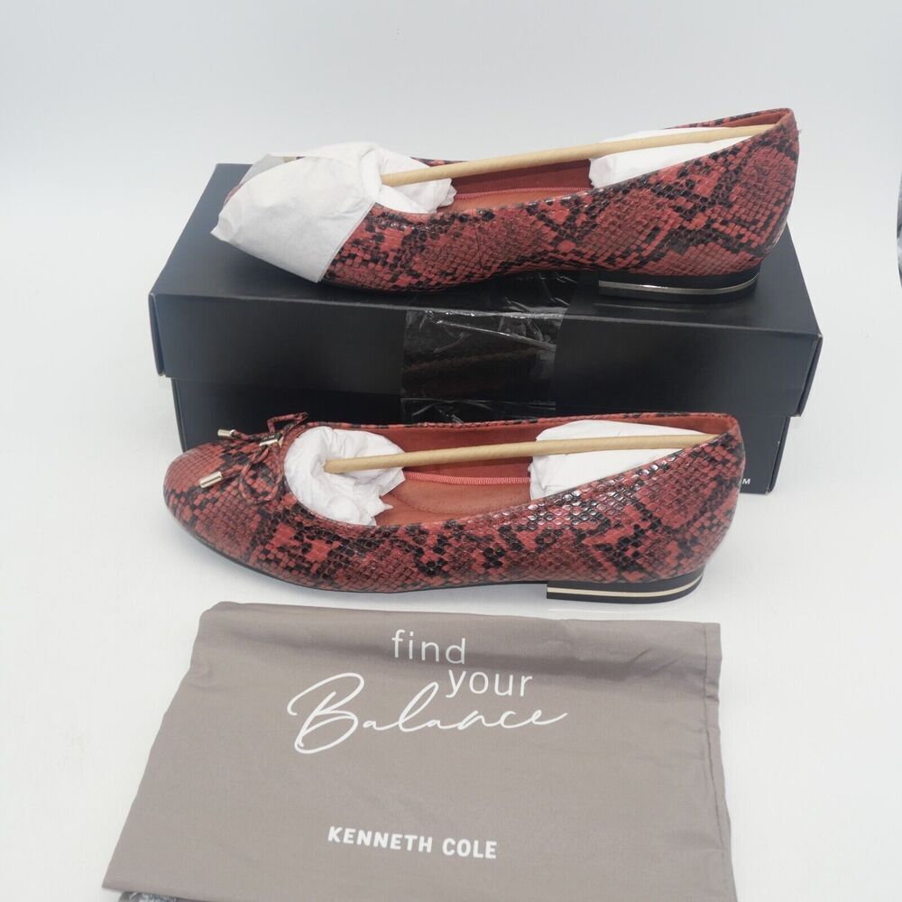 NEW Kenneth Cole Balance Ballet leather Flats Women's 9 Salmon Black Snakeskin - Picture 2 of 9
